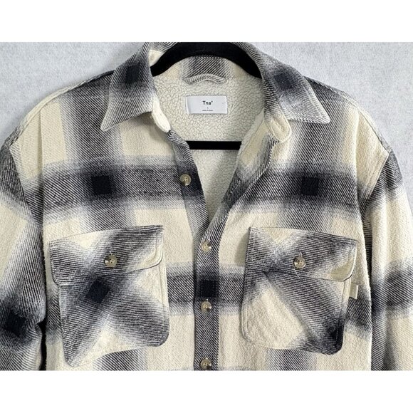 Aritzia TNA Women Prospect Sherpa Lined Shacket Sz 1 Small Black Ivory 46-15 - Picture 4 of 13